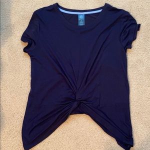 navy high to low work out top